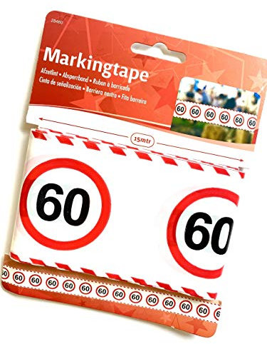 Folat 1 Absperrband * 60. Geburtstag * mit Verkehrsschild-Design // Set Marking Tape Decoration Deko Wimpelkette Jubiläum Sechzig Jahre