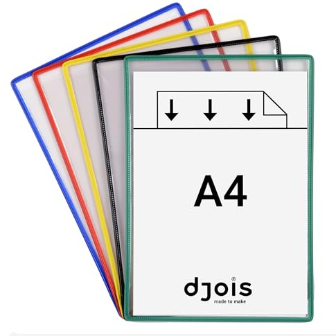 Djois, 134509 - Standard-Tarifold-Taschen ohne Gelenke, A4, sortiert, 5 Stück, Mobilität, Haltbarkeit, Blendfreies PVC, Hoch-/Querformat, Dokumente, Werkstätten, Maschinen, Garagen
