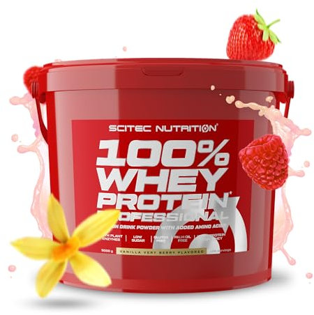 Scitec Nutrition 100% Whey Protein Professional - Mejorada con Aminoácidos Extra y Enzimas Digestivas - Sin gluten - Sin aceite de palma, 5 kg, Vainilla con frutas del bosque