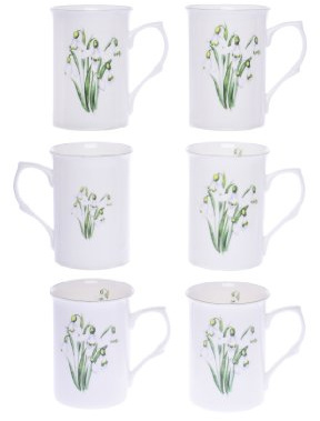 (Item 2T) Kirsty Jayne China- 10Fl oz Bone China Snowdrop Beakers, Mugs, Cups- Packed in a Kirsty Jayne China Gift Boxed (Set of 6)