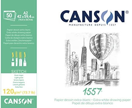 Canson 204127410 1557 Zeichen-und Skizzenpapier, A2, rein weiß