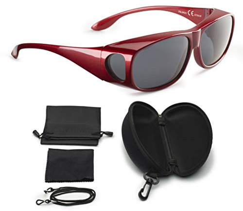 FALINGO Sonnenüberbrille Überzieh Sonnenbrille polarisiert CLASSIC EDITION UV 400 (Rot, Grau)