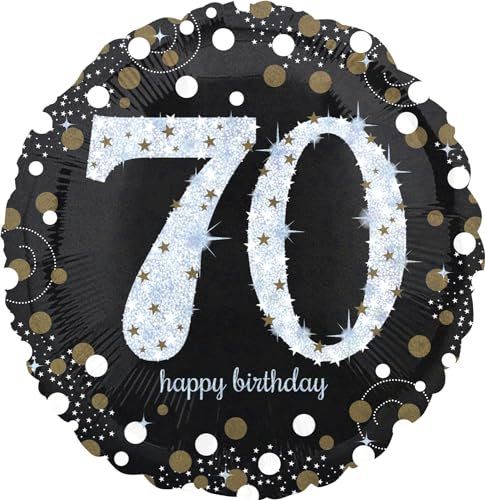 Amscan 3374101 - Standard Folienballon Happy Birthday 70, Durchmesser circa 43 cm, Heliumballon, Geburtstag