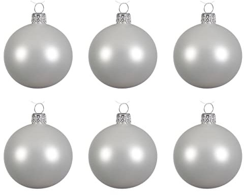 Kaemingk Weihnachtskugeln Glas mundgeblasen 6cm x 6er Box Christbaumkugeln weiß Winterweiß matt