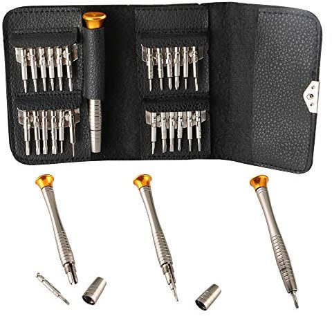 Juego destornilladores precisión 25 en 1, kit reparación destornilladores CESFONJER Contiene mango destornillador, puntas, bolsa Adecuado, para mantenimiento teléfonos, tabletas, llaves automóvil