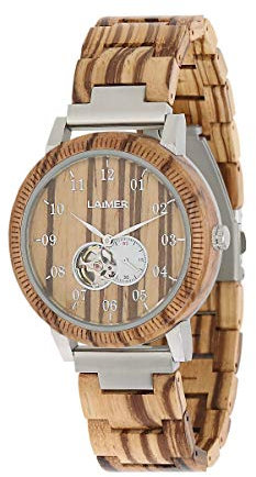 LAiMER Holzuhr RAFAEL -Herren Automatik Armbanduhr aus Zebranoholz mit Sichtfenster in das ausgeklügelte Automatikwerk, 21 Jewels, 40 Stunden Gangreserve