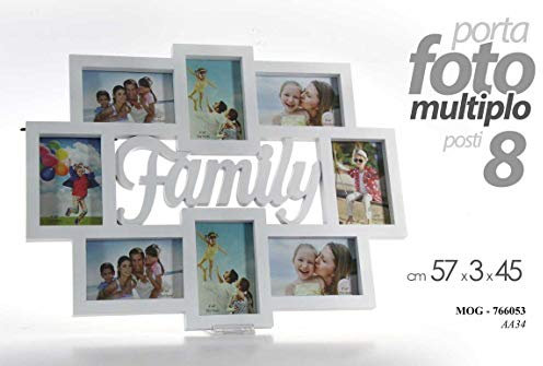 Gicos Porta Foto Cornice Multiplo 8 posti Decoro Family Colore Bianco 57 * 3 * 45 cm MOG-766053