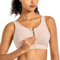 SYROKAN Damen Sport BH Starker Halt - Vorderverschluss Ohne Bügel Und Einlagen für Nach Brust OP Fitness Lauf Yoga Beige 85B