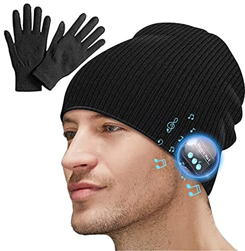 MISERWE Wireless Beanie V5.0 Unisex Knit Cap Hands-Free Headphones Washable Wireless Headphone Hat Gift for Men & Women Black