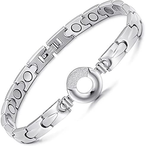 RainSo Elegantes Frauengesundheits-Magnetfeldtherapie-Edelstahlarmband, Das Bei Gelenkschmerzen Hilft, Gesundes Magnetarmband, Erhältlich in Silber und Roségold (Silber)
