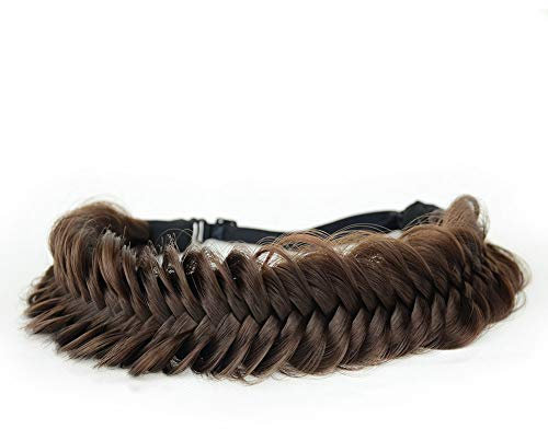 Bobiya Breites Fischschwanz-Haarband aus Kunsthaar, geflochten, klassisch, grob, elastisches Stretch-Haarteil, für Damen und Mädchen, Schokoladenbraun