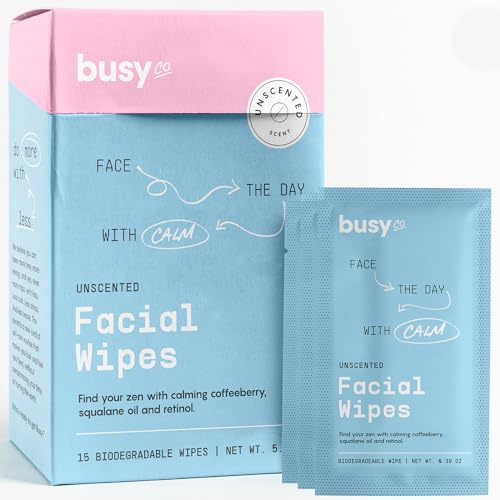Calm Line Facial Wipes - Brightening Cleaning Wipes, Unscented Moist Towelettes Individually Wrapped - Natural Wipes & Face Wash Cloth for Facial Cleansing with AHA/BHA, Clover and Calendula - 15ct