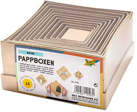 folia 3110 - Pappboxen im Natur Design, 12 Stück, in verschiedenen Größen, schöne Geschenkverpackung zum individuellen Dekorieren und Gestalten, ideal für jeden Anlass