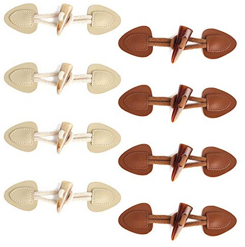 Zasiene Knebelknöpfe mit Verschluss 8 Paare Leder Knebelknopf Eleganter Stil Knebelknöpfe Holz Knöpfe für Jacken Mantel für DIY Handwerk Kleidung Nähen Dekoration Zubehör(Beige und Braun)