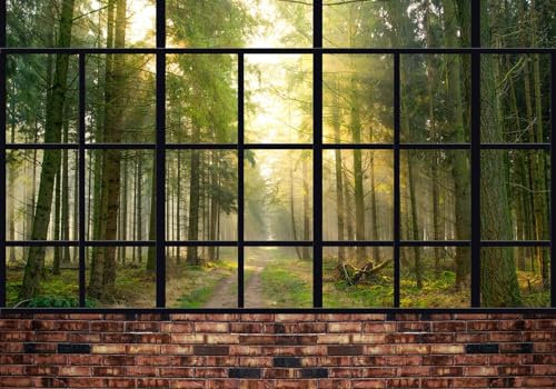 Wesmilewallpaper Papier Peint 3D Intissé Murales Paysage À L'Extérieur De La Fenêtre Vert Forêt Lumière Du Soleil Papier Peint Panoramique Tapisserie Peinture Géant Poster Photo 300x210cm