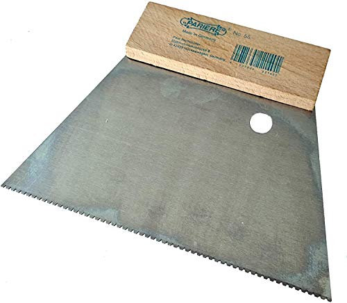 Kleber Boden Zahnspachtel Werkzeugstahl mit Buchenholzgriff gezahnt (210 mm Zahnung A2 1,2 x 1,8 mm)