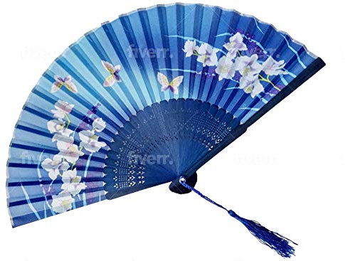 Light Blue Magnolia Floral Patterned Hand Fans Come With Fan Bag, Vintage Silk and Japanese Lace Designs with Bamboo Frames, Handheld Folding Fans Perfect for Weddings, Parties and Church Events