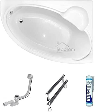 ECOLAM® Badewanne Wanne Eckwanne Eckbadewanne Acryl weiß Finezja 140x95 cm RECHTS Ablaufgarnitur Ab- und Überlauf Automatik Füße Silikon Komplett-Set