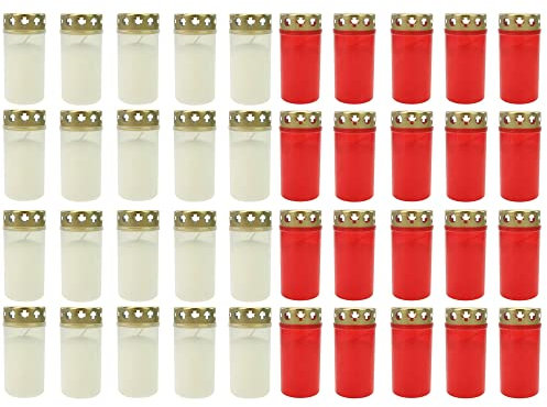 40x Grablicht Brenner Nr. 3 weiß und rot mit Deckel Grabkerzen Grablicht Grablichtkerze Trauerlicht Gedenkkerze Golddeckel
