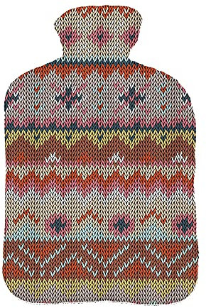 Wärmflasche mit Pullover Bezug 2 Liter Bettflasche mit schönen Fleece-Druck Bezug Gummi Wärmflasche mit Deckel Weiß Boho Stricken [092]