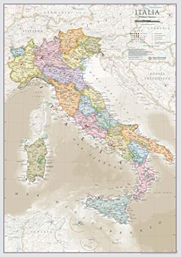Maps International - Karte Italien - Poster, klassische italienische Karte - laminiert - 42 cm (Breite) x 59,4 cm (Höhe)