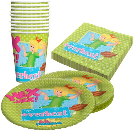 Party Factory `Bibi Blocksberg´ 40-teiliges Party Set mit 10 Bechern 250ml, 10 Tellern Ø 23cm und 20 Servietten 33x33cm, Partygeschirr für Geburtstag und Mottoparty