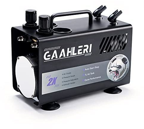 Gaahleri Airbrush Painting Kit with Compressor Air Tank 1L Dual Air Outlet System Advanced Air Brush Guide Manual Cake Decorating, Nail Tattoo Painting, Model Coloring Multi-Function