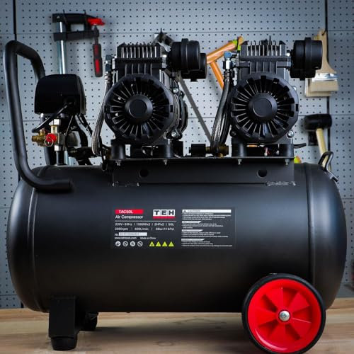 TEH 100% Copper 50L Litre AIR Compressor 4HP 14.8CFM/116PSI 420L/min 8 Bar Oil Free 1500 Watts x2 TEHTOOLS TAC50L
