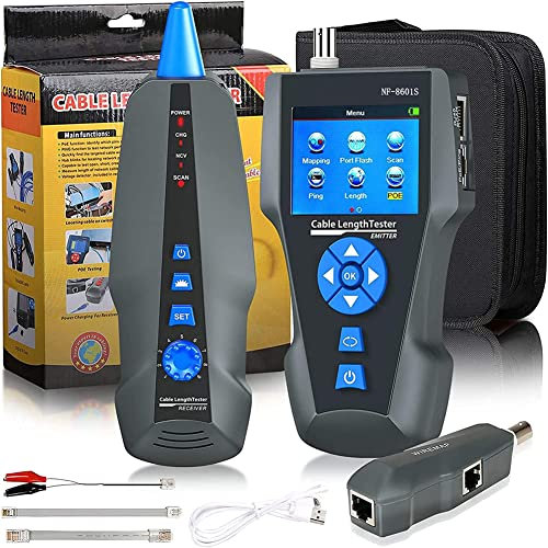 Network Cable Testers, TDR Multi-Functional LCD Wire Tracker With PoE PING Port Voltage Dtector, Wiremap Tracker Cable Length Telephone Tracker for RJ45, RJ11, BNC