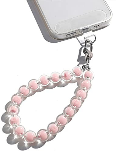 AMAYO,Universal mobile phone chain, mobile phone pendant, mobile phone beads, lanyard, wrist strap, compatible with any mobile phone, smartphone and mobile phone case (Pink Pearls)