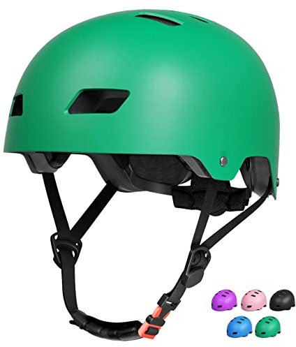 FAYDUDU Casque Vélo Enfant, Casque Trotinette pour Enfants Filles Garçons 3-13 Ans, Casque Réglable Protège-Menton, Protection pour Cyclisme Roller Skateboard (Vert, M)