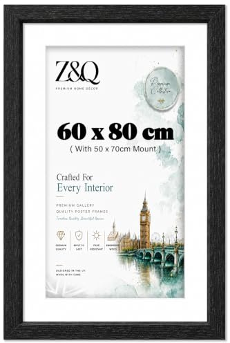 Z&Q Black Picture Frame with White Mount 80x60cm (50x70cm) Print Wall Poster Frame - Portrait and Horizontal Wall Hooks Photo Frame for Display Pictures-Jigsaw Puzzle-Art Work