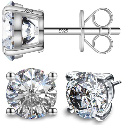 SugarTang Moissanite Earrings, Substitute diamond Stud Earrings for Women 1-3 CT 18K White Gold Plated/S925 Sterling Silver Earring for Men, Lab Grown Hypoallergenic Jewelry (White, 5mm)