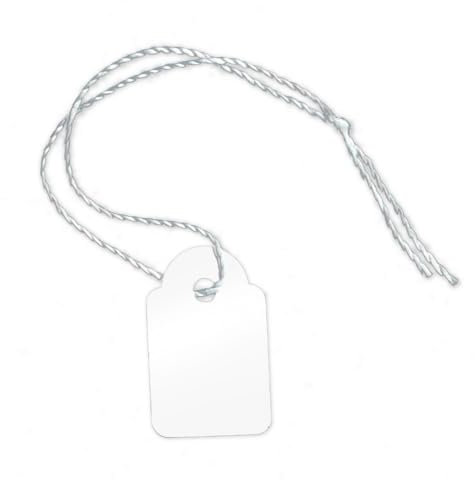 POKORNYS - 1.000 blanko Preisetiketten mit Faden (15 x 24 mm) weiß I Etiketten zum Beschriften I Preisschilder aus Karton mit Baumwollfaden I Anhänger, Hängeetikett, Geschenkanhänger für Kleidung uvm.