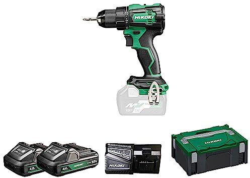 HiKOKI Akku Bohrschrauber DS18DE (18V, 4,0 Ah Li-ion Akku, Festdrehmoment 70Nm, Brushless Motor, Reactive Force Control, 22 Drehmoment-Einstellungen, LED, Zubehör, im Transportkoffer)
