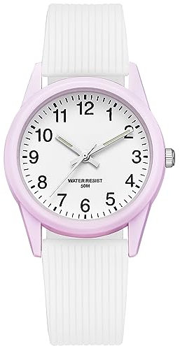 CIVO Kinderuhr Analog Armbanduhr Kinder Mädchen Junge Wasserdicht Leuchtend Weiß Silikon Armband Uhr Kinder Leicht zu Lesen 5ATM Quarz Kinderuhren, Mädchen Geschenke 4-12 Jahre