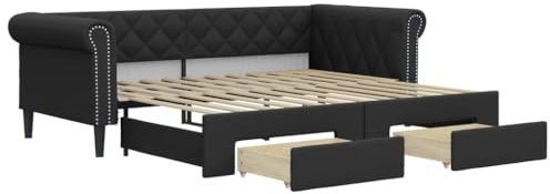 vidaXL Tagesbett, Ausziehbar Schlafsofa mit Schubladen, Bettsofa Gästebett für Schlafzimmer Wohnzimmer, Bett Sofa Ausziehbett, Schwarz 90x200cm Kunstleder