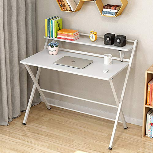 EsEntL Bureau d'ordinateur Moderne Pliable à 2 Niveaux avec étagère pour Table d'écriture, Bureau à Domicile, Poste de Travail, Table d'étude, Petit Espace-D L39xw20xh35inch
