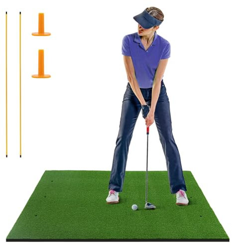 COSTWAY Golf Hitting Mat, 5 x 3 FT/5 x 4 FT Artificial Turf Mat with 2 Rubber Tees and 2 Alignment Sticks, Golf Training Mat for Home Backyard Garage (152 x 92 cm,27mm thick)