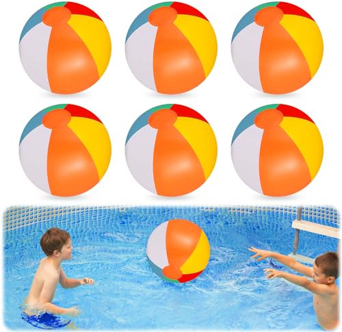 mizikuu 6 Stück Wasserball Aufblasbar Kinder, 30cm Schwimmball Wasserspielzeug Wasserbälle Regenbogen Beach Ball für Aktivitäten im Freien Sommer Strand Pool Bälle Erwachsene