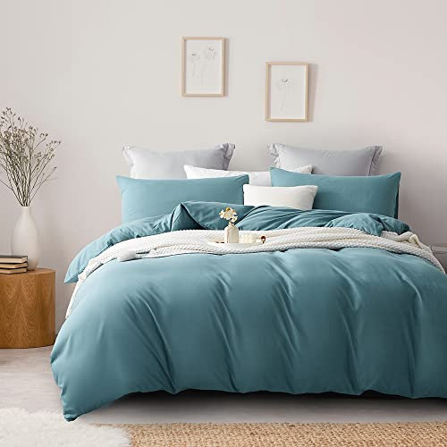 Boqingzhu Bettwäsche 135x200cm 4Teilig Blau Hellblau Uni Weich Angenehm Microfaser Bettwäsche Set 2 Bettbezüge und 2 Kissenbezüge 80x80 cm mit Reißverschluss