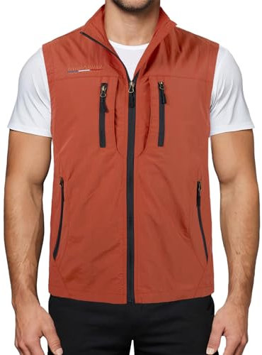 Harbrosrce Herren Outdoor Weste Standkragen Anglerweste Golf Leicht Gilet Schnelltrocknende Ärmellose Jacke Arbeitsweste Jagdweste mit Vielen Taschen für Safari Fotografie