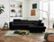 Lisa Design Olinda - Ecksofa mit Ecke rechts - 5 Sitzplätze - mit Schlaffunktion, Bettkasten und verstellbare Kopfstützen - aus Stoff Schwarz