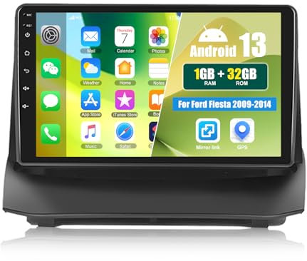 CAMECHO Android 13 Autoradio mit Navi für Ford Fiesta 2009-2014,Doppel Din Radio mit 9 Zoll Bildschirm mit Bluetooth RDS/FM MirrorLink Lenkradsteuerung und USB