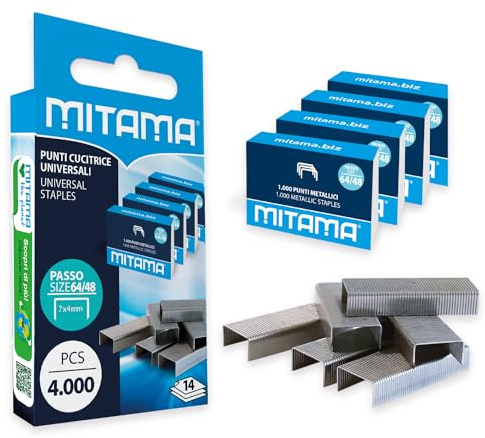 MITAMA - Heftklammern Schritt 64/48 - Uniiversali - Packung mit 1000 Heftklammern in 4 Schachteln - Umweltfreundliche Plastikverpackung