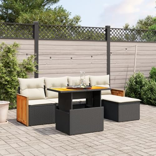 Tidyard 6-TLG. Gartenlounge Set Rattan, Gartensofa Lounge, Balkonlounge, Terrassensofa, Loungemöbel Terrasse, Gartenmöbel Lounge Sofa, Verstellbare Gartentisch, Kissen, Poly Rattan