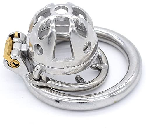 COPTRZ Edelstahl-Herren-Penis Kleiner Keuschheitskäfig für Männer mit Anti-off-Schnappring-Urinkatheter für den Mann,Keuchheitsgüŕtel(Size:Ring 40mm)