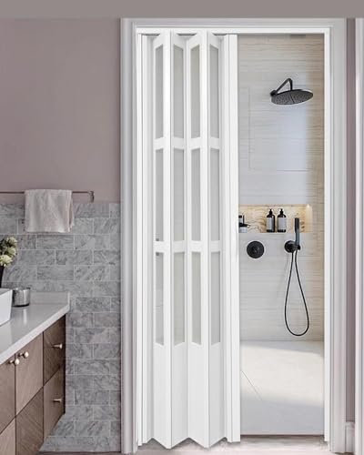 Falttür Falttür Aus Aluminium und Acryl, Sicherheits-Faltgitter für Badezimmer, Schlafzimmer und Flur, Weiße, Faltbare Rolltür(65x80in(165.1x203.2cm))