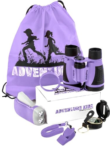 Adventure Kidz - Outdoor Exploration Kit, Kinder Spielzeug Fernglas mit Tasche, Taschenlampe, Kompass, Fuchspfeife, Lupe, Rucksack Tolles Kinderset für Camping, Wandern, STEM, Pretend Play