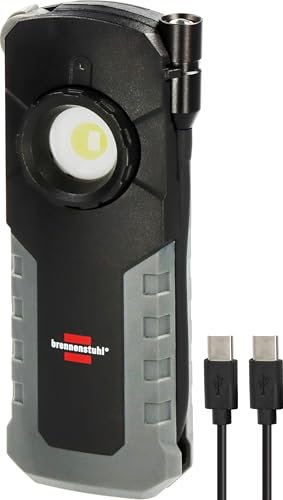 Brennenstuhl Torcia LED professionale a batteria HL 1000 ACW (lampada da lavoro 1000 + 380 lm con durata massima 12 ore, gancio girevole a 360°, magnete, batteria sostituibile, ricarica wireless, cavo